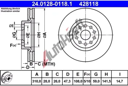 ATE Brzdov kotou - 310 mm AT 428118, 24.0128-0118.1