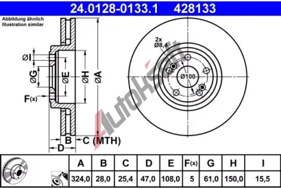 ATE Brzdov kotou - 324 mm AT 428133, 24.0128-0133.1