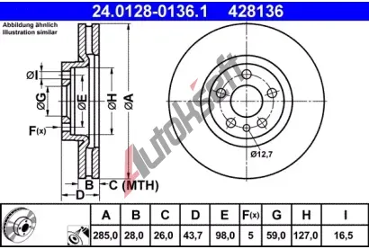 ATE Brzdov kotou - 285 mm AT 428136, 24.0128-0136.1