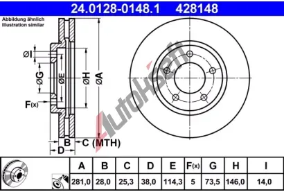 ATE Brzdov kotou - 281 mm AT 428148, 24.0128-0148.1