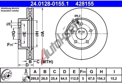 ATE Brzdov kotou - 295 mm AT 428155, 24.0128-0155.1