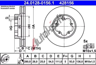 ATE Brzdov kotou - 280 mm AT 428156, 24.0128-0156.1