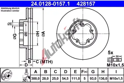 ATE Brzdov kotou - 300 mm AT 428157, 24.0128-0157.1