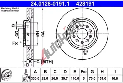 ATE Brzdov kotou - 330 mm AT 428191, 24.0128-0191.1