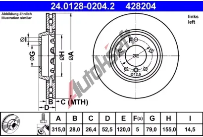 ATE L brzdov kotou - 315 mm AT 428204, 24.0128-0204.2