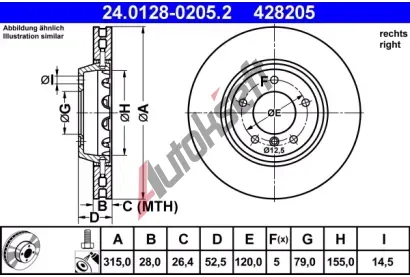 ATE Brzdov kotou - 315 mm AT 428205, 24.0128-0205.2