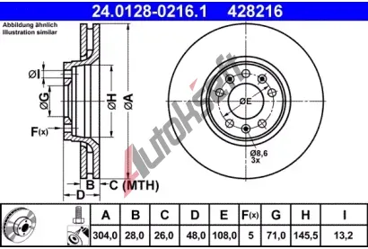 ATE Brzdov kotou - 304 mm AT 428216, 24.0128-0216.1