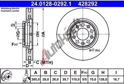 ATE Brzdov kotou - 305 mm AT 428292, 24.0128-0292.1
