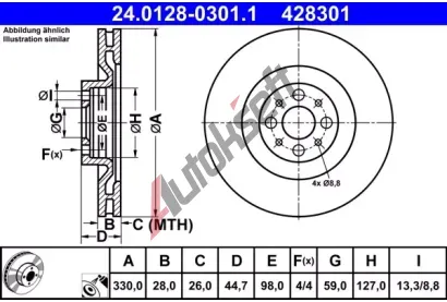 ATE Brzdov kotou - 330 mm AT 428301, 24.0128-0301.1