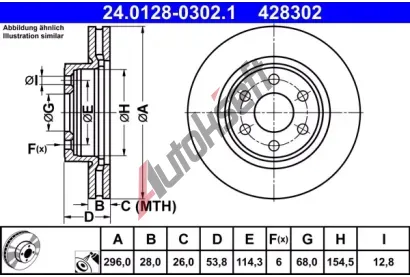 ATE Brzdov kotou - 296 mm AT 428302, 24.0128-0302.1