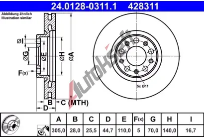 ATE Brzdov kotou - 305 mm AT 428311, 24.0128-0311.1