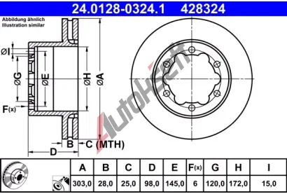 ATE Brzdov kotou - 303 mm AT 428324, 24.0128-0324.1