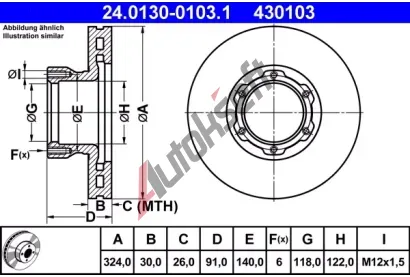 ATE Brzdov kotou - 324 mm AT 430103, 24.0130-0103.1