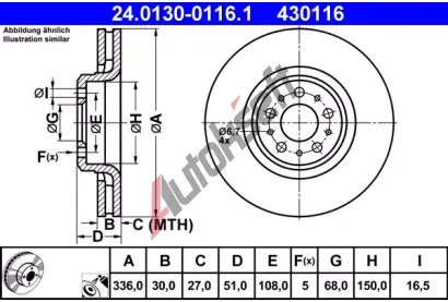 ATE Brzdov kotou - 336 mm AT 430116, 24.0130-0116.1