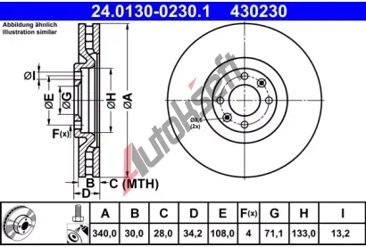 ATE Brzdov kotou - 340 mm AT 430230, 24.0130-0230.1