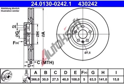 ATE Brzdov kotou - 366 mm AT 430242, 24.0130-0242.1