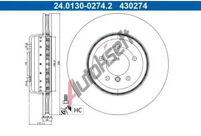 ATE Brzdový kotouč - 348 mm AT 430274, 24.0130-0274.2 ATE Brzdový kotouč - 348 mm AT 430274, 24.0130-0274.2