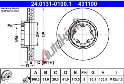 ATE Brzdov kotou - 308 mm AT 431100, 24.0131-0100.1