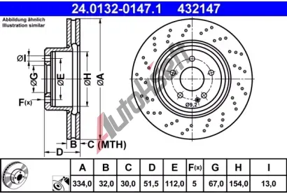 ATE Brzdový kotouč - 334 mm AT 432147, 24.0132-0147.1  ATE Brzdový kotouč - 334 mm AT 432147, 24.0132-0147.1