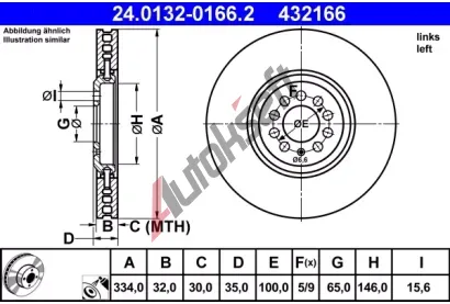 ATE L brzdov kotou - 334 mm AT 432166, 24.0132-0166.2