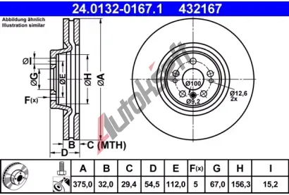 ATE Brzdov kotou - 375 mm AT 432167, 24.0132-0167.1