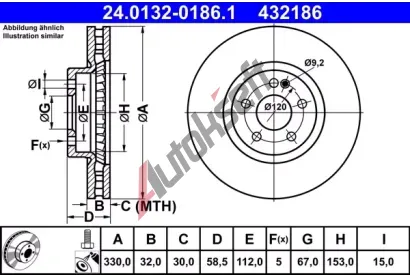 ATE Brzdov kotou - 330 mm AT 432186, 24.0132-0186.1