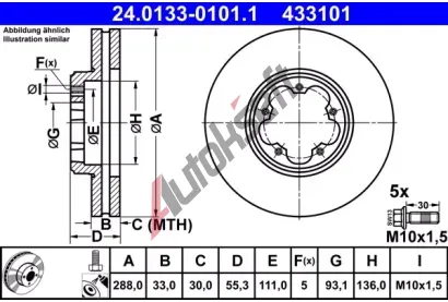 ATE Brzdov kotou - 288 mm AT 433101, 24.0133-0101.1