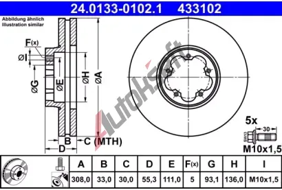 ATE Brzdov kotou - 308 mm AT 433102, 24.0133-0102.1