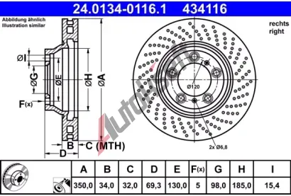 ATE Brzdový kotouč - 350 mm AT 434116, 24.0134-0116.1  ATE Brzdový kotouč - 350 mm AT 434116, 24.0134-0116.1