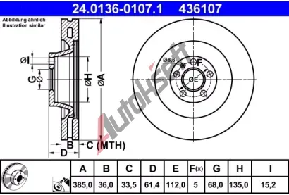 ATE Brzdov kotou - 385 mm AT 436107, 24.0136-0107.1