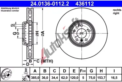 ATE Brzdový kotouč - 385 mm AT 436112, 24.0136-0112.2 ATE Brzdový kotouč - 385 mm AT 436112, 24.0136-0112.2