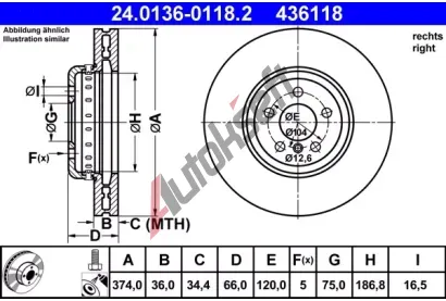ATE Brzdov kotou - 374 mm AT 436118, 24.0136-0118.2
