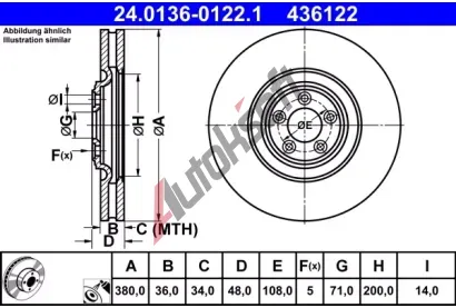 ATE Brzdov kotou - 380 mm AT 436122, 24.0136-0122.1