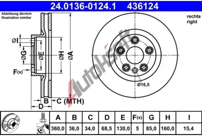 ATE Brzdov kotou - 360 mm AT 436124, 24.0136-0124.1