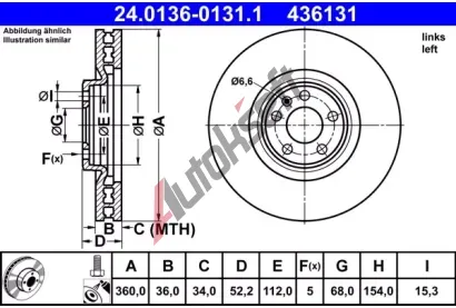 ATE Brzdov kotou - 360 mm AT 436131, 24.0136-0131.1