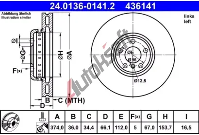 ATE Brzdov kotou - 374 mm AT 436141, 24.0136-0141.2