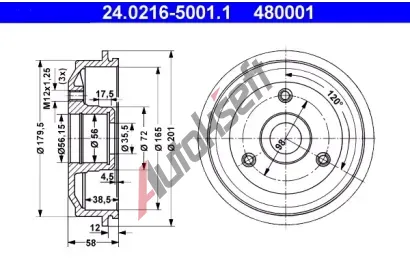 ATE Brzdov buben - 165 mm AT 480001, 24.0216-5001.1