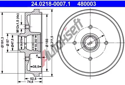 ATE Brzdov buben - 180 mm AT 480003, 24.0218-0007.1