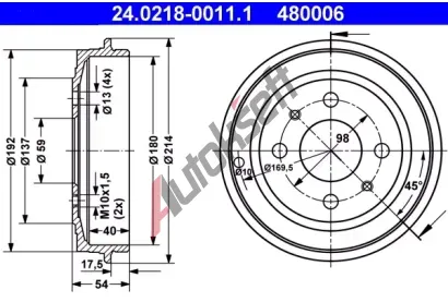 ATE Brzdov buben - 180 mm AT 480006, 24.0218-0011.1