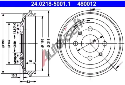 ATE Brzdov buben - 185 mm AT 480012, 24.0218-5001.1