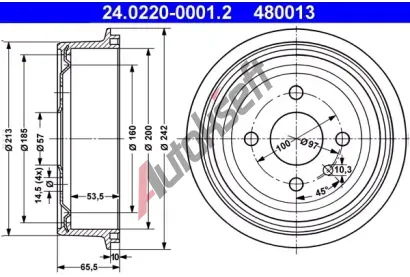 ATE Brzdov buben - 200 mm AT 480013, 24.0220-0001.2