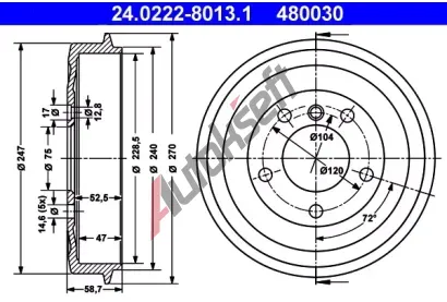 ATE Brzdov buben - 229 mm AT 480030, 24.0222-8013.1