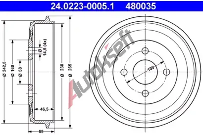 ATE Brzdov buben - 230 mm AT 480035, 24.0223-0005.1