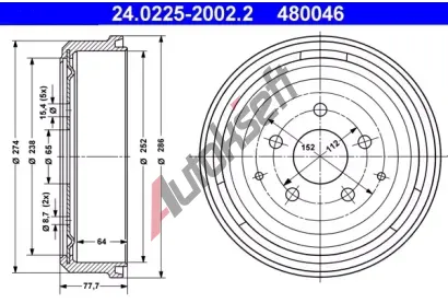 ATE Brzdov buben - 252 mm AT 480046, 24.0225-2002.2