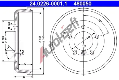 ATE Brzdov buben - 260 mm AT 480050, 24.0226-0001.1