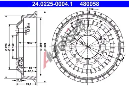 ATE Brzdový buben - 250 mm AT 480058, 24.0225-0004.1 ATE Brzdový buben - 250 mm AT 480058, 24.0225-0004.1