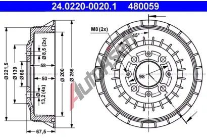 ATE Brzdov� buben - 200 mm AT 480059, 24.0220-0020.1