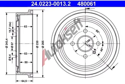 ATE Brzdov buben - 230 mm AT 480061, 24.0223-0013.2