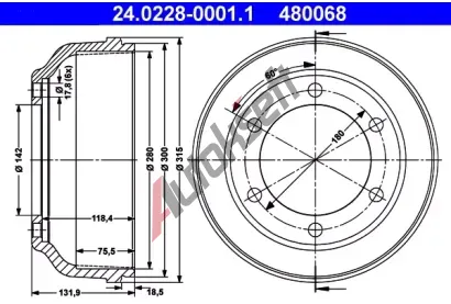 ATE Brzdov buben - 280 mm AT 480068, 24.0228-0001.1