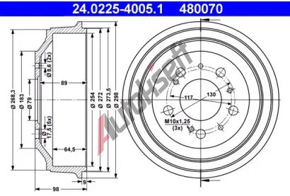 ATE Brzdov buben - 254 mm AT 480070, 24.0225-4005.1